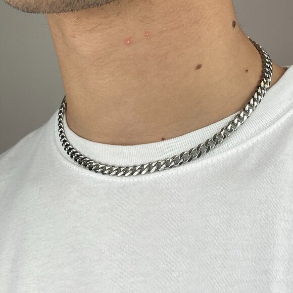 High Polished Cuban Link Chain Necklace 6mm 16in - Picture 1 of 4